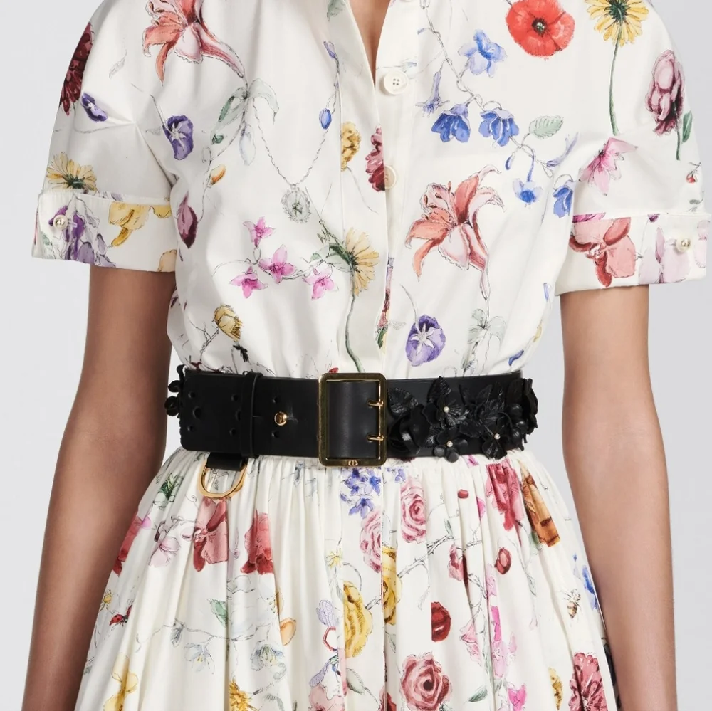 DIOR PUNK BELT Black Matte Calfskin | Three-Dimensional Flowers & Resin Pearls - Picture 2 of 16